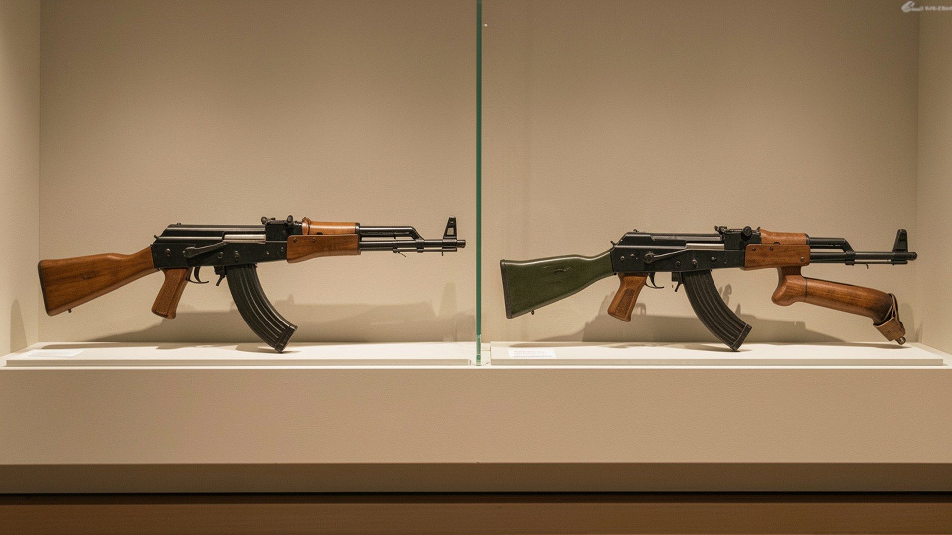 Ak-47 tarihçesi: erken dönem Kalaşnikov tasarımı ile daha sonraki AKM tipi müze örneğinin yan yana tarihsel karşılaştırması