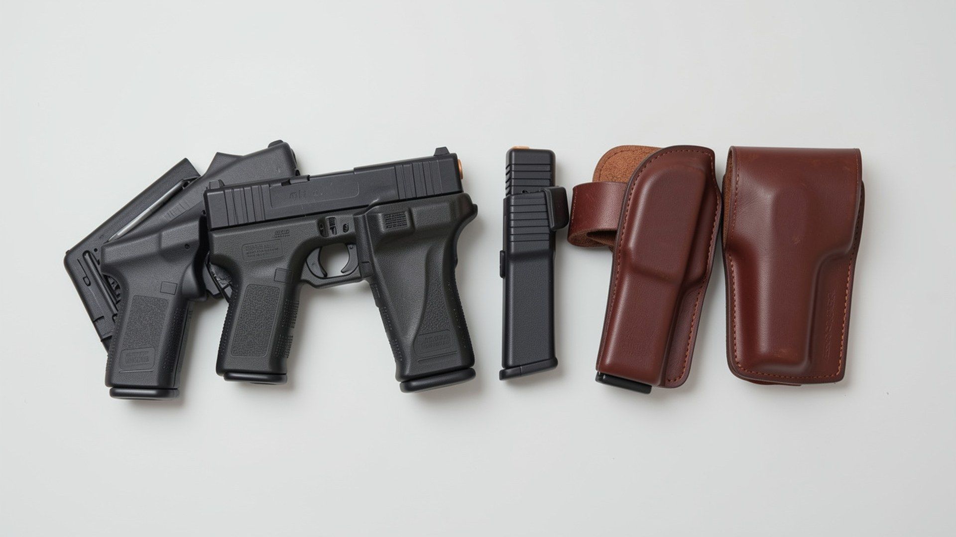 Glock 17 ile uyumlu farklı tabanca kılıfı seçeneklerini gösteren premium ürün kompozisyonu