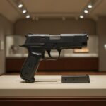 Klasik Beretta 92 tarzı hizmet tabancasının güvenli müze sergisi