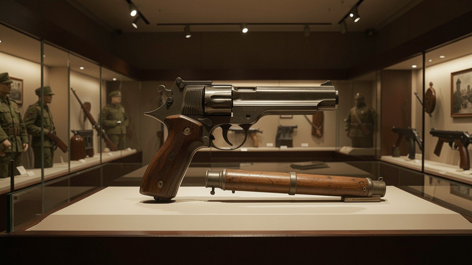 Colt 1911: klasik hizmet tabancasının askerî kabul sürecini çağrıştıran müze tarzı sergileme düzeni